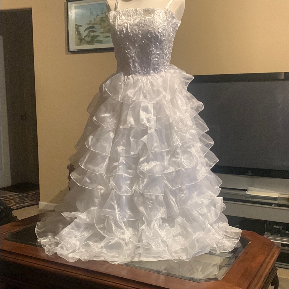 Elegant White Ruffled Gown